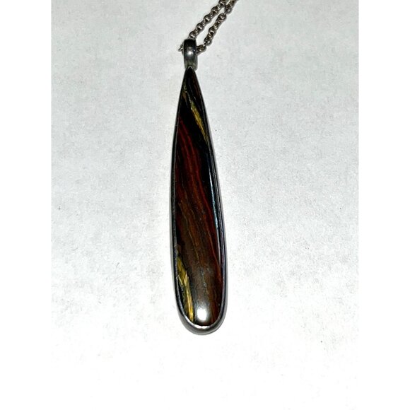 Karibou 925 Sterling Silver Necklace Boho Wood Teardrop Pendant 2" Used - Picture 2 of 8